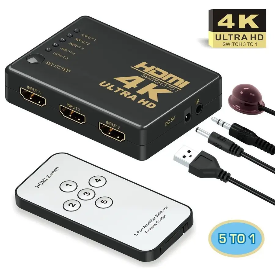 5 Ports HDMI Switch Supports 4K, Full HD1080p, 3D with IR Remote - Image 2
