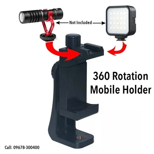 360 Degree Mobile Vlogging Holder With Cold Shoe Mount For Extra Microphone Or Led Light - Image 2